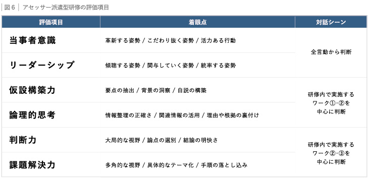 図６：アセッサー派遣型研修の評価項目